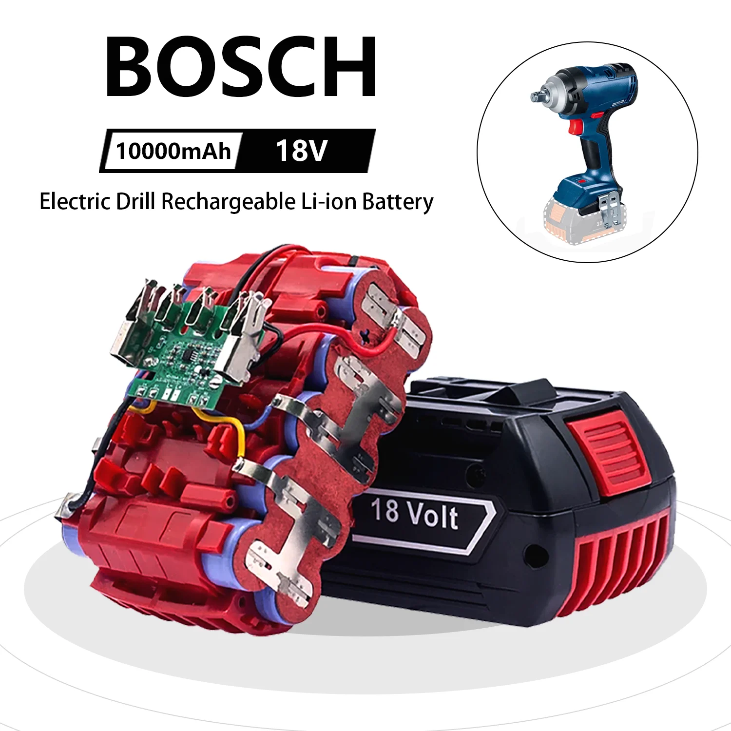 18V 10000mAh Rechargeable Lithium Ion Battery for Bosch Electric Drill BAT609 BAT609G BAT610G BAT614 BAT618 BAT618G BAT619 |