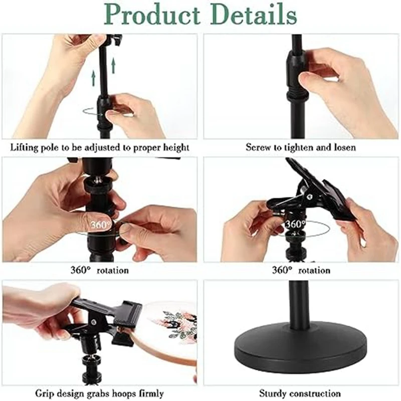 1 Piece Embroidery Hoop Holder Metal Rotating Adjustable Embroidery Holder For Projects