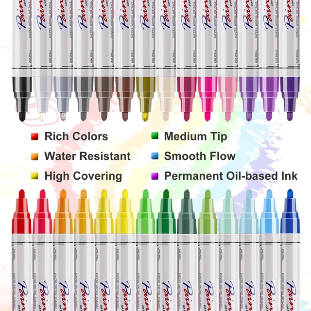 Overseas Paint Marker Pens - 5 Pack Permanent Oil Based Paint Markers,  Medium Tip, Quick Dry and Waterproof Assorted Color Marker for Rock, Wood