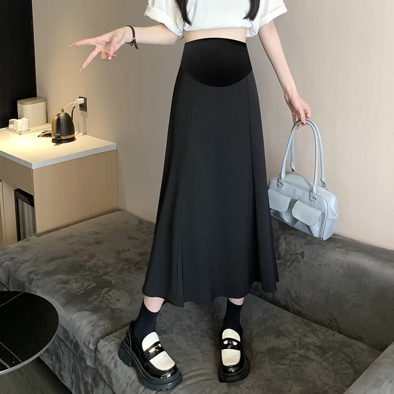 Summer Fashion A Line Drappy OL Maternity Skirts Elastic Waist Belly A Line Clothes for Pregnant Women Casual Pregnancy