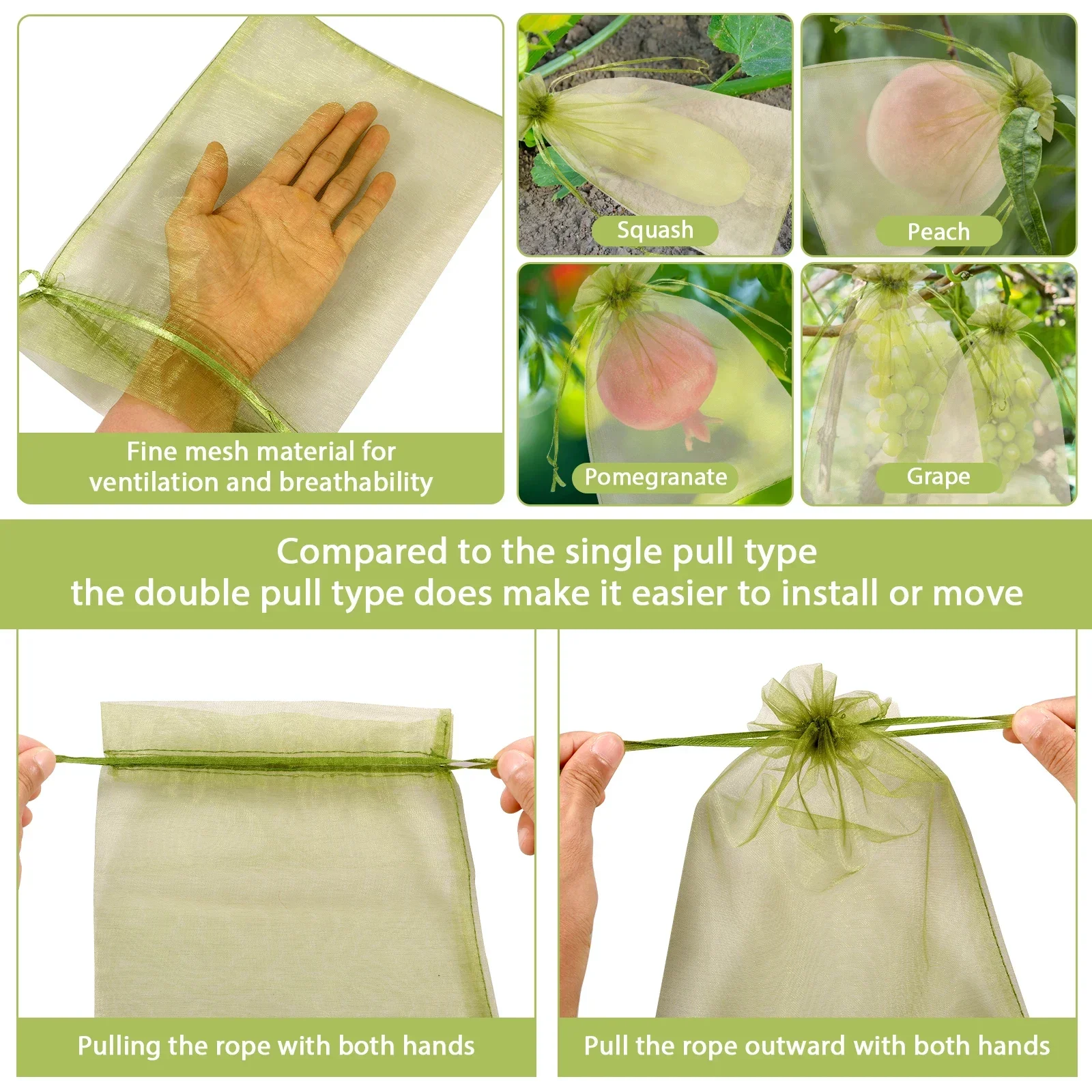 100 Pack Breathable Fruit Protection Grow Bags