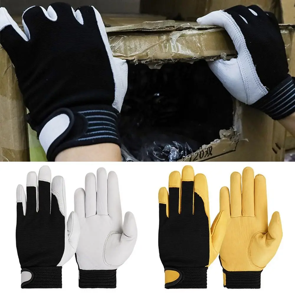 

Sheepskin Leather Working Gloves Thickening Wear Resistant Motorcycle Riding Glove Gardening Yellow White Protective Gloves