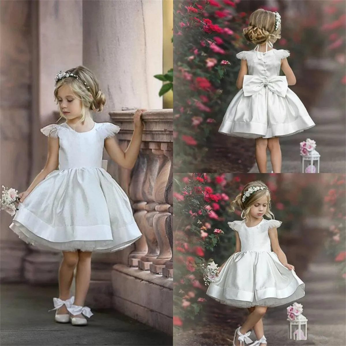 

Tulle Lace Lotus Leaf Edge Layered Princess Flower Girl Dresses Wedding Party Ball First Communion Dresses Birthday Present