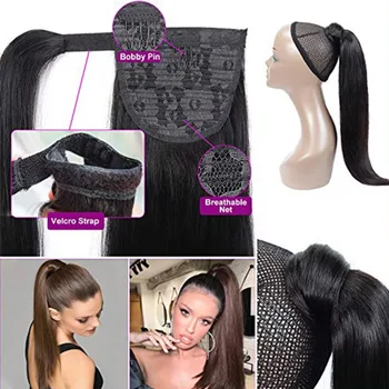 8-26Inch Straight Ponytail Human Hair Virgin Straight Wrap Around Ponytail Hair Extension For Women Hair Natural Color Hairpiece 5