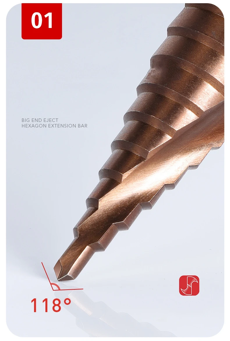 4-12/4-20/4-32mm M35 코발트 스파이럴 스텝 드릴 비트 테이퍼드 HSS-CO 드릴 비트 스파이럴 그루브 삼각형 샹크 스테인리스 스틸용