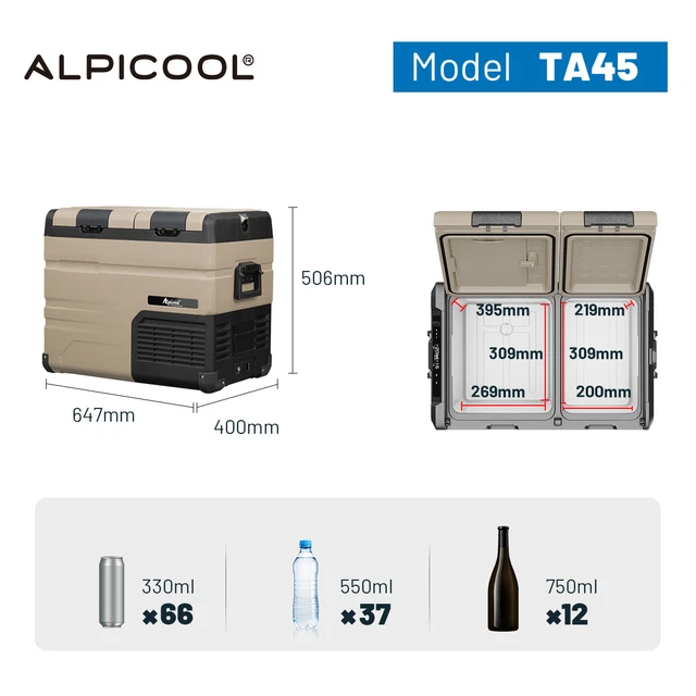 Alpicool TA 45L Auto Kühlschrank Mit Gefrierfach Kühler Auto Kühlschrank  Kompressor Schnell Kälte Doppel Tür Kühlbox DC 24V 12V - AliExpress