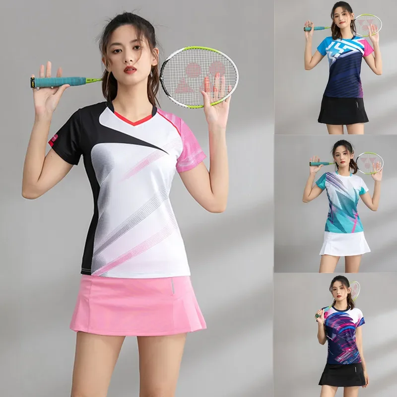 New Men's and Women's Badminton Racket Suit Quick Dry Short Sleeves Tennis Ping Pong Sports Shirt Summer Printed Sportswear