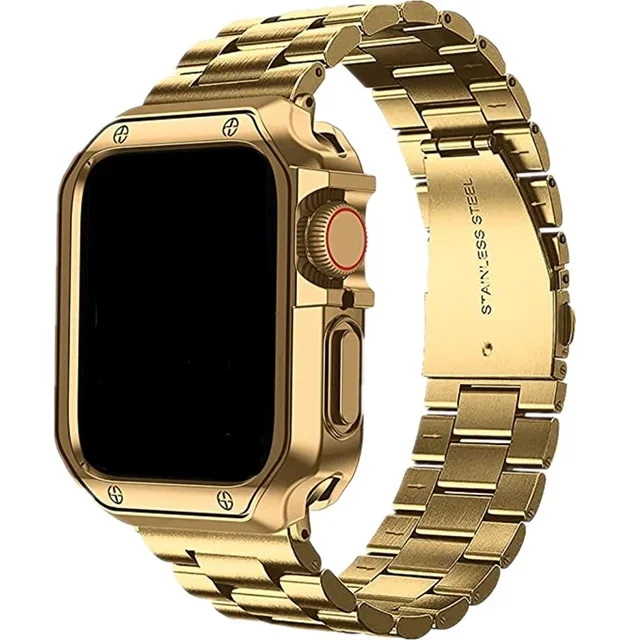 Stylish TPU Protective Case with Metal Strap for Apple Watch - Stainless Steel Bracelet Edition