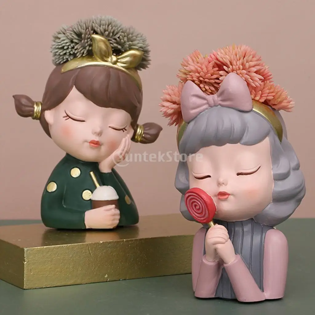 Flower Pot Resin Cute Girl Succulent Vase Succuletn Pot Pen Holder Flower Pot Bonsai for Home Tabletop Decoration