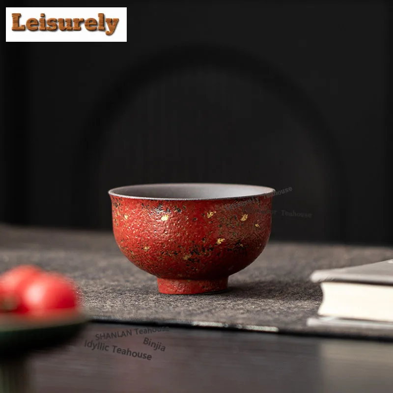 130ML Gold Sprinkled Red Mountain Teacup Antique Tea Bowl Sample Tea Cup Tea-tasting Fragrance Cup Chazhan Master Cups Teaset
