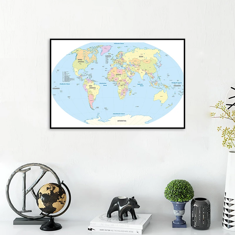 

90*60cm The World Map with Details In German Wall Art Poster Canvas Painting Home Decor Children School Supplies