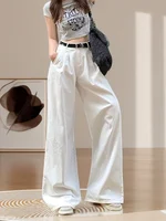 High Waist Wide Leg Denim Jeans Women's Summer New Sle Folded Loose Straight Drapey Pants Casual Sle Zipper ket Denim