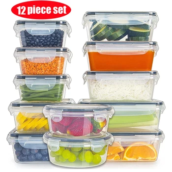 Set di contenitori per alimenti da 12 pezzi con coperchi a scatto facili (12 coperchi + 12 contenitori) - Contenitori in plastica ermetici per dispensa 1