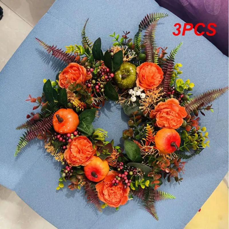 

3PCS Thanksgiving Wreath Classic For Halloween Autumn Harvest Luxurious For Front Door Window Hanging Artificial