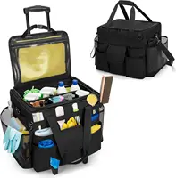 LoDrid Rolling Cleaning Caddy with Lid, Cleaning Supplies Organizer with Detachable Trolley, Cleaning Caddy Cart on Wheels with 1