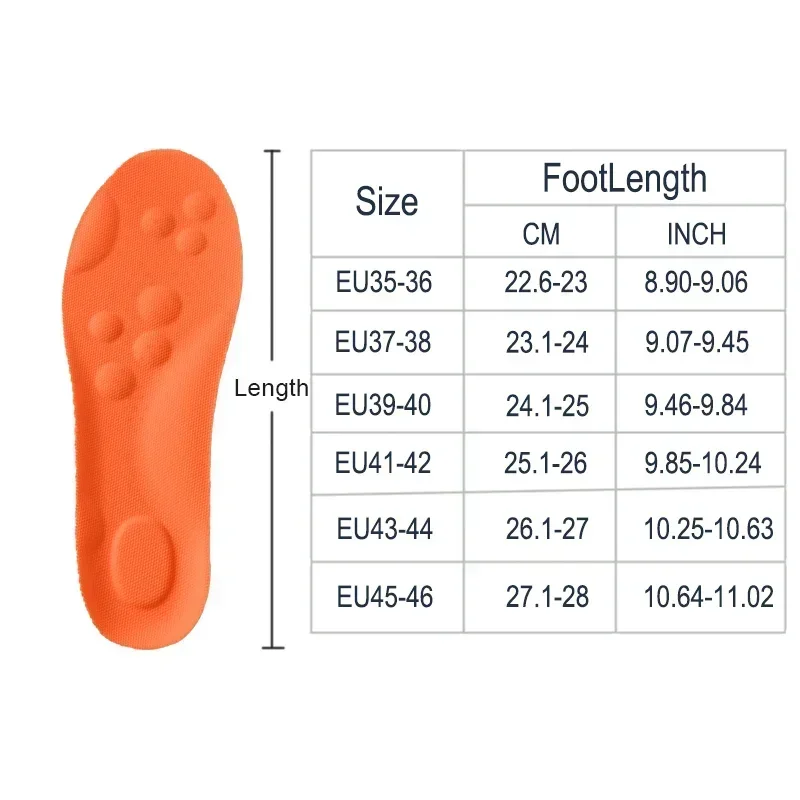Large Size 4D Sports Massage Insoles EU47-48 for Adults High Elastic Soft Deodorization Massage PU Running Football Shoe Pads