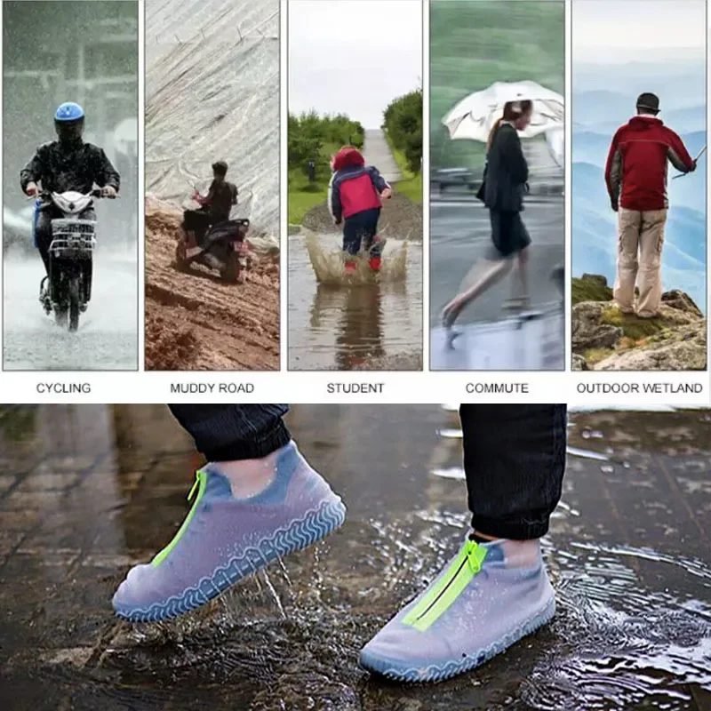 Shoe Covers Outdoor Waterproof Zipper Silicone Portable Easy on/Off Adult Children Non-Slip