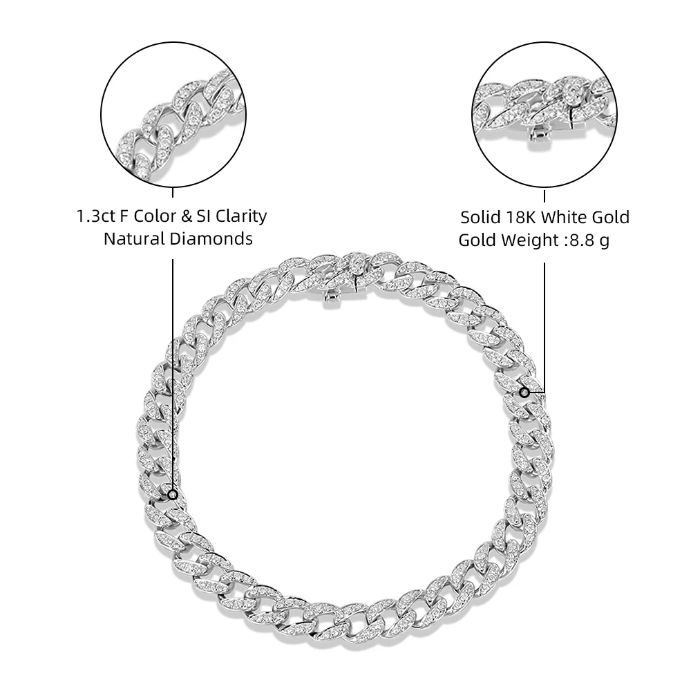 S0114926090a1403fbfb6e3f89b788414k M-JAJA Natural Diamond Cuba Bracelet F Color VSI Clarity Solid 18k White Gold AU750 Engagement Wedding for Women Fine Jewelry