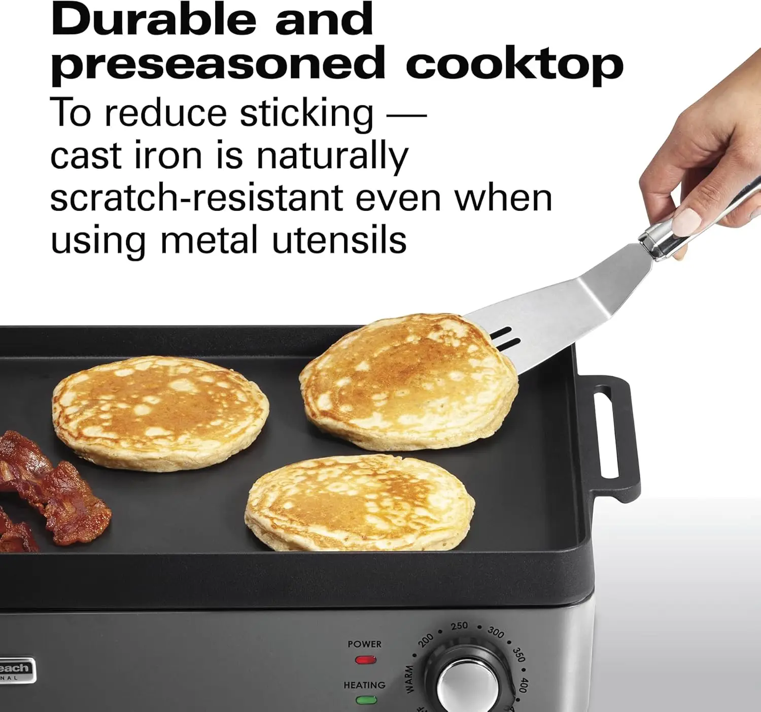 Beach Professional Cast Iron Indoor Electric Grill & Griddle, 10" x 16" Preseasoned Cooking Surface, Adjustable Temperature up t 4