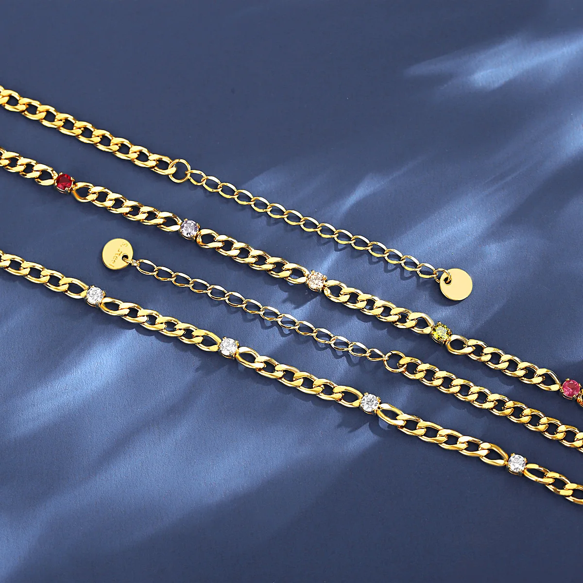 FXLRY Fashion Gold Color Colorful Zircon The Chain Of Tennis Stainless Steel Necklace For WomenFashion Girl Party Jewelry