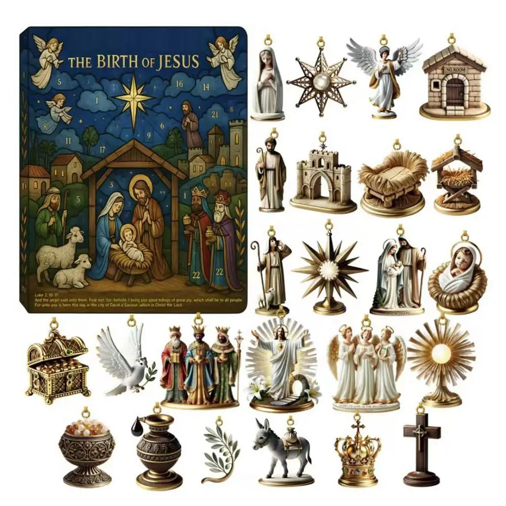 Christmas pendant Advent calendar 24-Pendant Nativity of Jesus Countdown Calendar Nativity Figurine Set, Nativity Playset