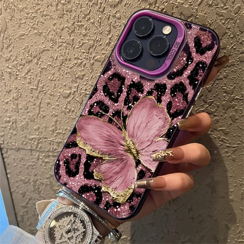 Butterfly Leopard Print Matte Phone Case