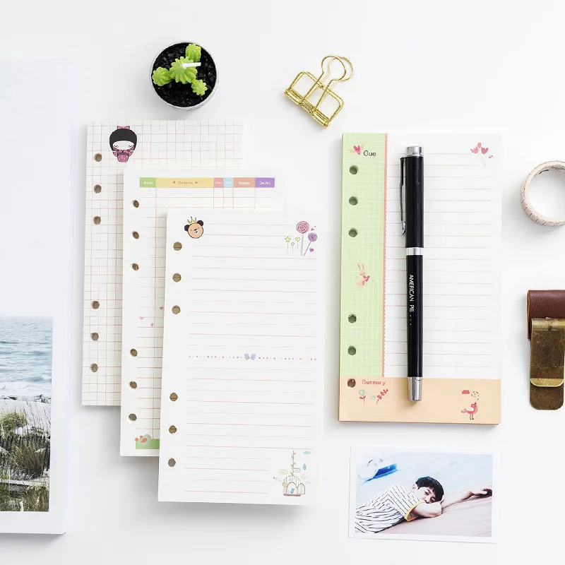 A5 A6 Loose Leaf Kawaii 45 Sheets Loose-leaf Notebook Paper Refill Spiral Binder Index Inside Page Daily Monthly Weekly Agenda notebook refill