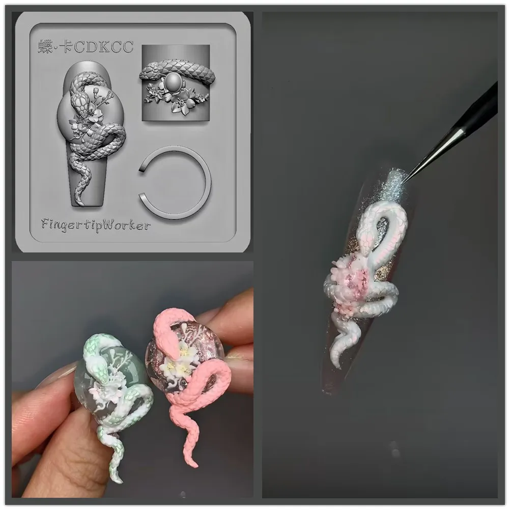 1Pc Snake Rose Skeleton Vintage Bow Flower Window 3D Acrylic Mold Nail Art Decorations  DIY Silicone Nail Templates Nail Mold 4