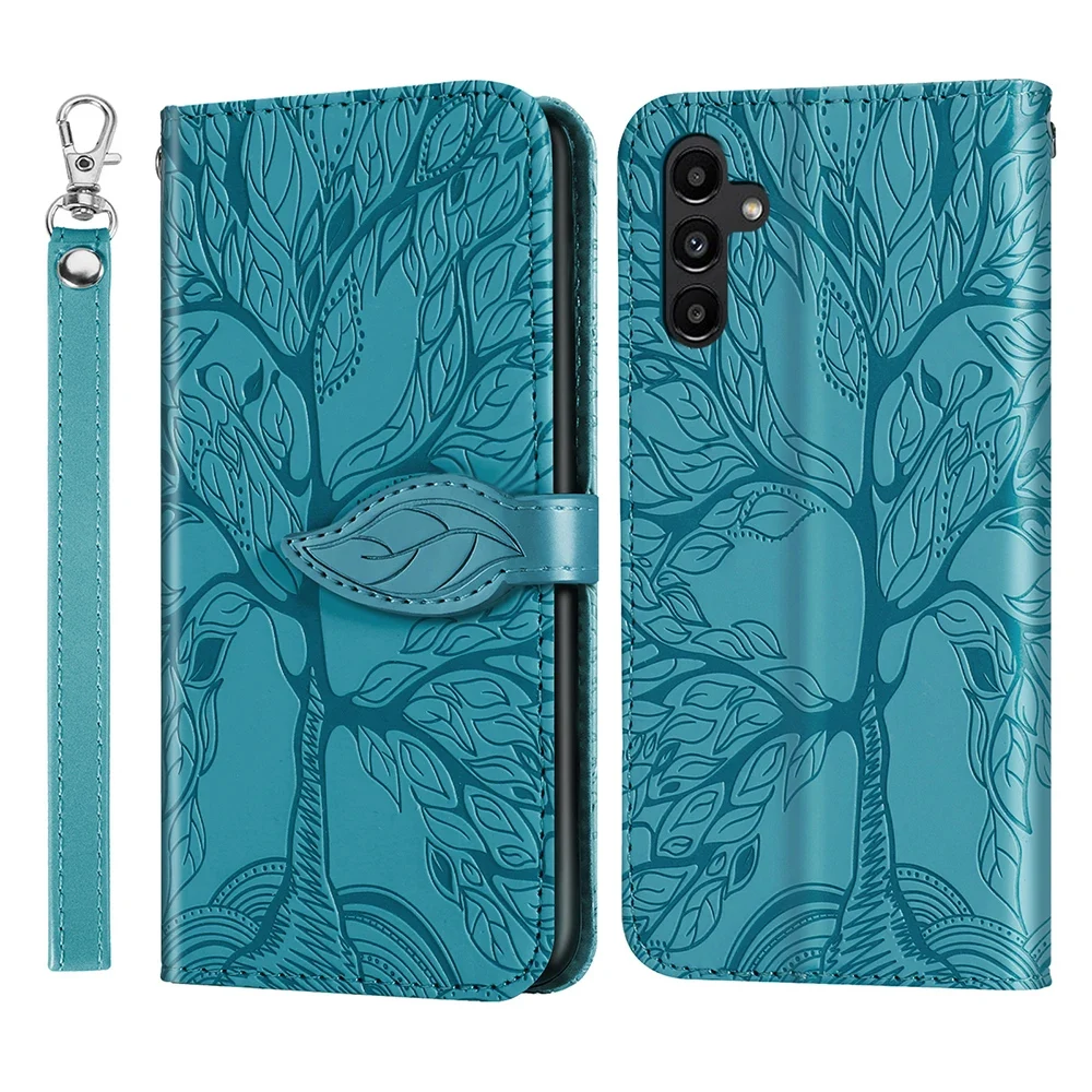 Embossed Tree Leather Phone Wallet Case - Premium Flip Cover