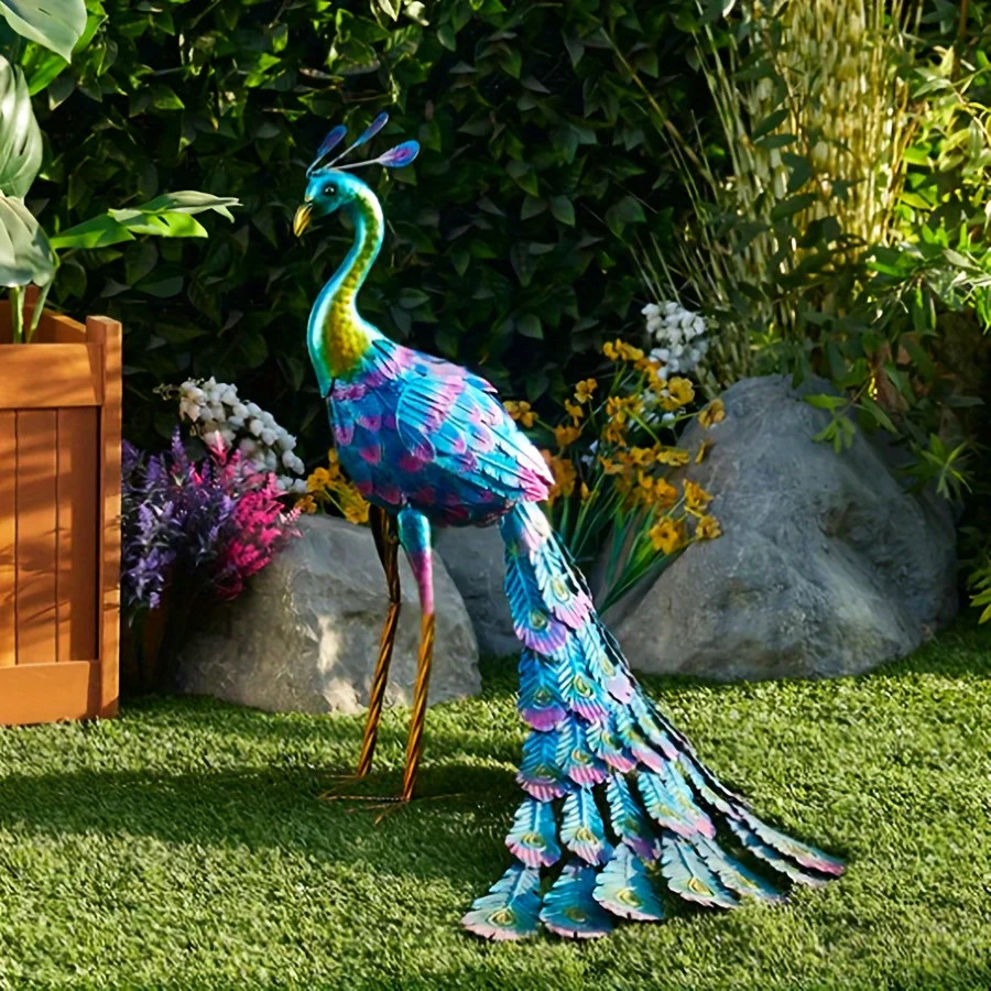 Peacock Sculpture Vivid Shape Animal Peacock Statue Anti-oxidation Garden Decoration Wear-resistant Peacock Ornament