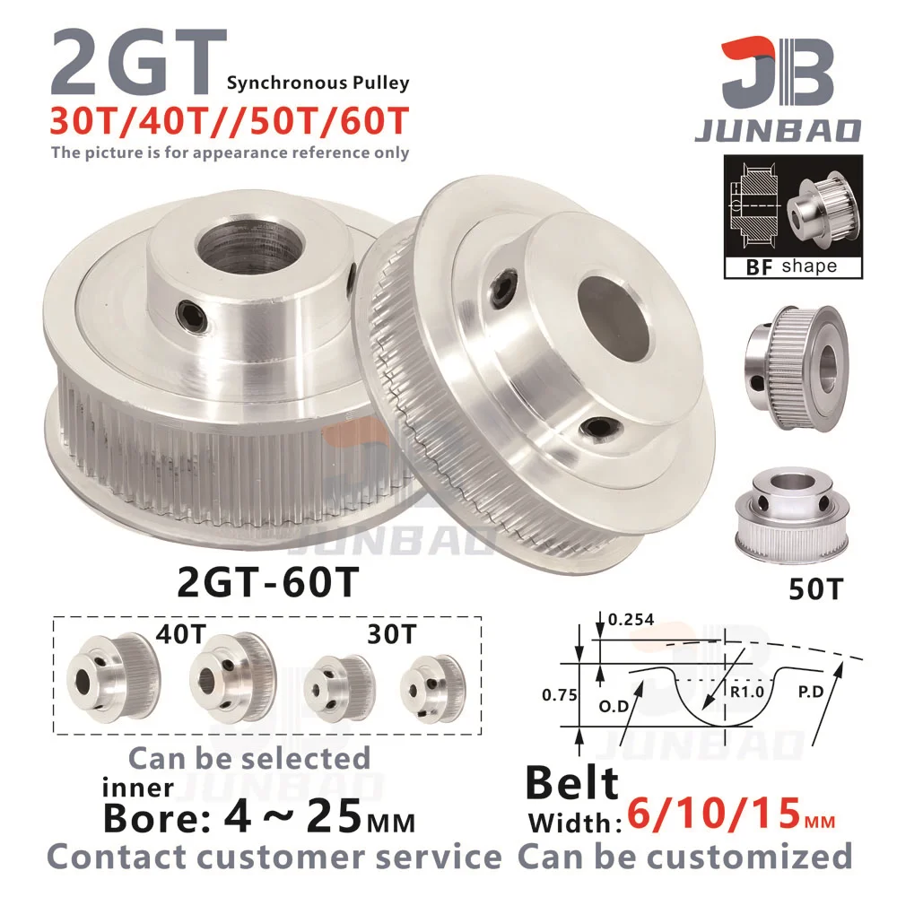 3D printer accessories 2GT Synchronous Wheel GT2 Timing pulley 30T 40T 50T 60Teeth Width 6 10 15MM Bore 4 To 25MM G2M Drive Gear 3D printer parts VORON