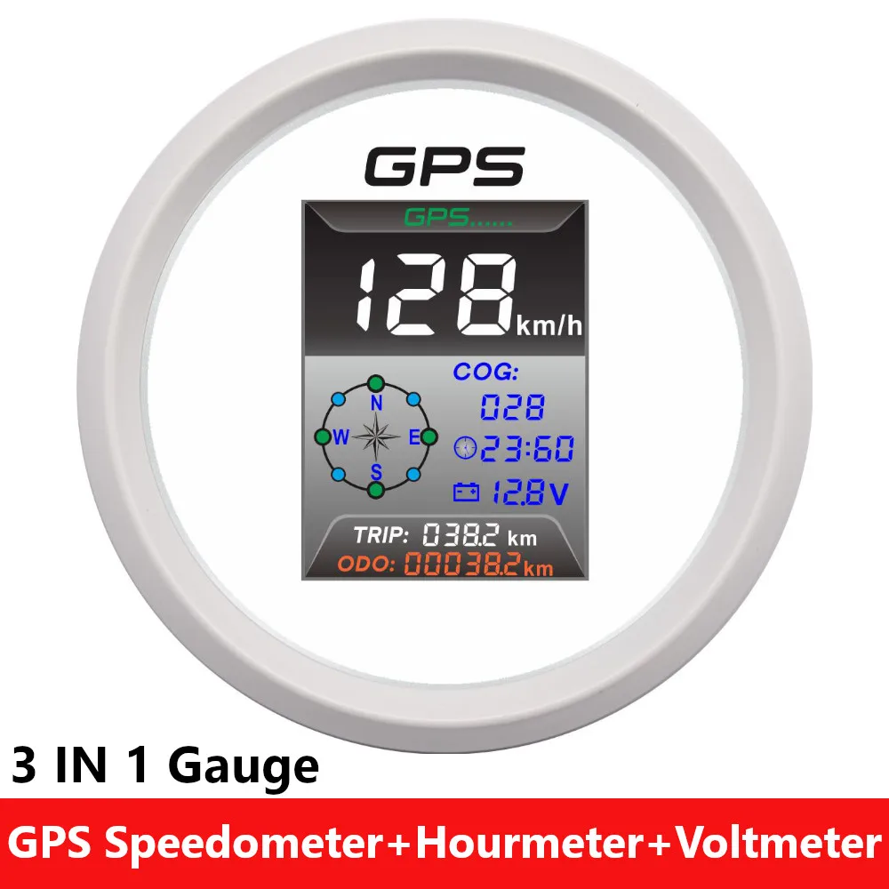 Compteur de vitesse GPS multifonctionnel avec horloge, jauge 3 en 1,  voltmètre pour voiture, bateau, yacht, 9-32V, HD 85mm