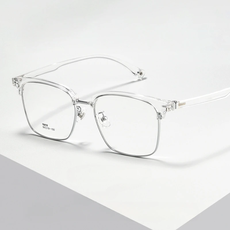 

56-19-150 Men's and Women's Glasses Optical Prescription Customized Transparent Browline TR90 Full Rim Metal Glasses