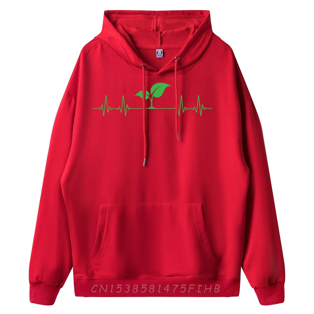 Classic Vegan Green Plant Heartbeat Vegetarian Hoodies Funny Lovers Day long Sleeve O-Neck Sweatshirt Woman Funny Hoodies Vegan Green Plant Heartbeat Vegetarian Plan Based Diet hongse