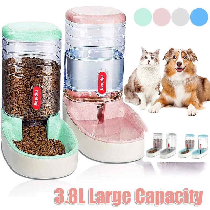 Hipidog Automatic Pet Feeder Small&Medium Pets Automatic Food Feeder and Waterer Set 3.8L, Travel Supply Feeder and Water Dispenser for Dogs Cats Pets