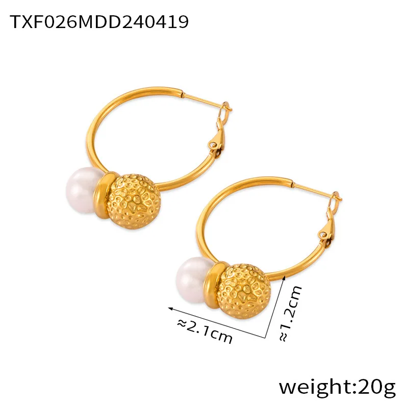 Amaiyllis 18K Gold minimalistischer Hip-Hop-Erdnuss-Anhänger mit eingelegten Muschelperlen, Halskette und Ohrringen, Schmuckset – Detail 4