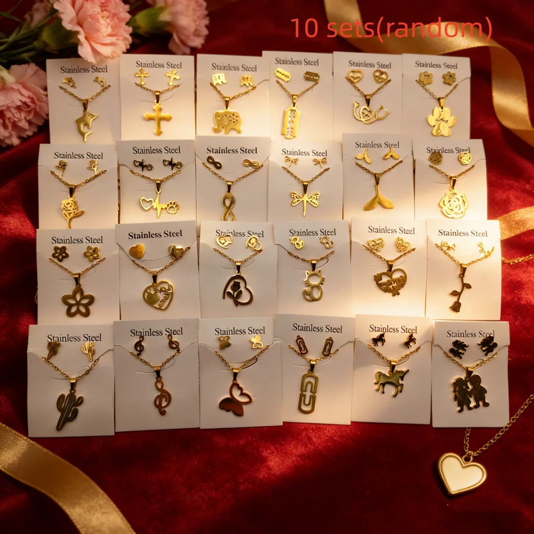 10-Piece Set, Random Combination Set, Stainless Steel Star and Moon Earrings and Pendant Set, Women's Jewelry, Mother's Day Gift 1