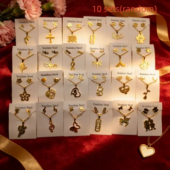 10-Piece Set, Random Combination Set, Stainless Steel Star and Moon Earrings and Pendant Set, Women's Jewelry, Mother's Day Gift 1