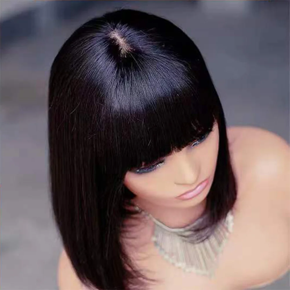 1x4 Lace Front Bob Wig Short Pixie Human Hair Wigs 10-12 Inches Straight Hair Brazilian Invisible Lace Wigs with Bangs