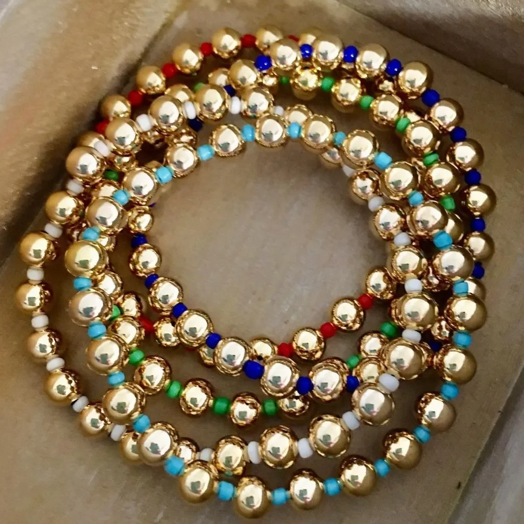 KKBEAD 18 K 골드 비즈 팔찌, Y2k 골드 도금 비즈 스트레치 팔찌, 여성용 쥬얼리 액세서리, Pulseras Mujer Moda
