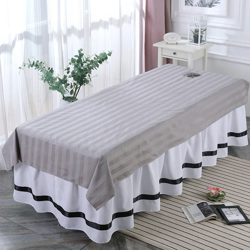1Pcs Cotton Striped Beauty Salon Bed Sheets SPA Massage Club Bed Table Cover Bed Sheets With/no Hole Sabanas 5