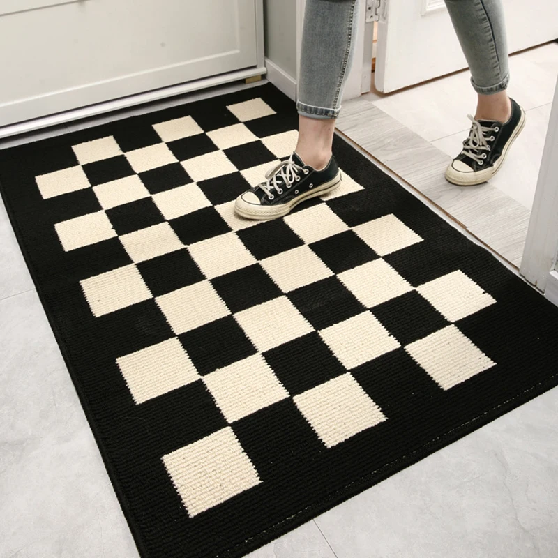 Inyahome Indoor Entrance Door Mat Front Door Rug Checkered