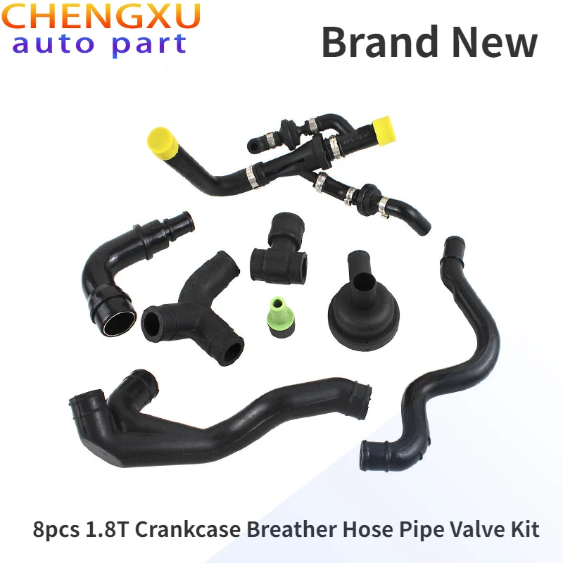 

8pcs 06A103213AF 035103245A 06A103221AH 1.8T Crankcase Breather Hose Pipe Valve Kit Fit for Audi A3 TT VW Jetta Seat Skoda