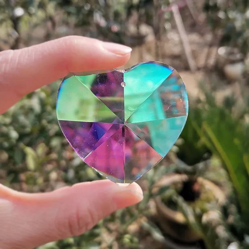 50mm Crystal Heart-shaped Suncatcher Rainbow Hanging Pendant Crystals Prism Chandelier Parts DIY Ornaments Home Garden Decor