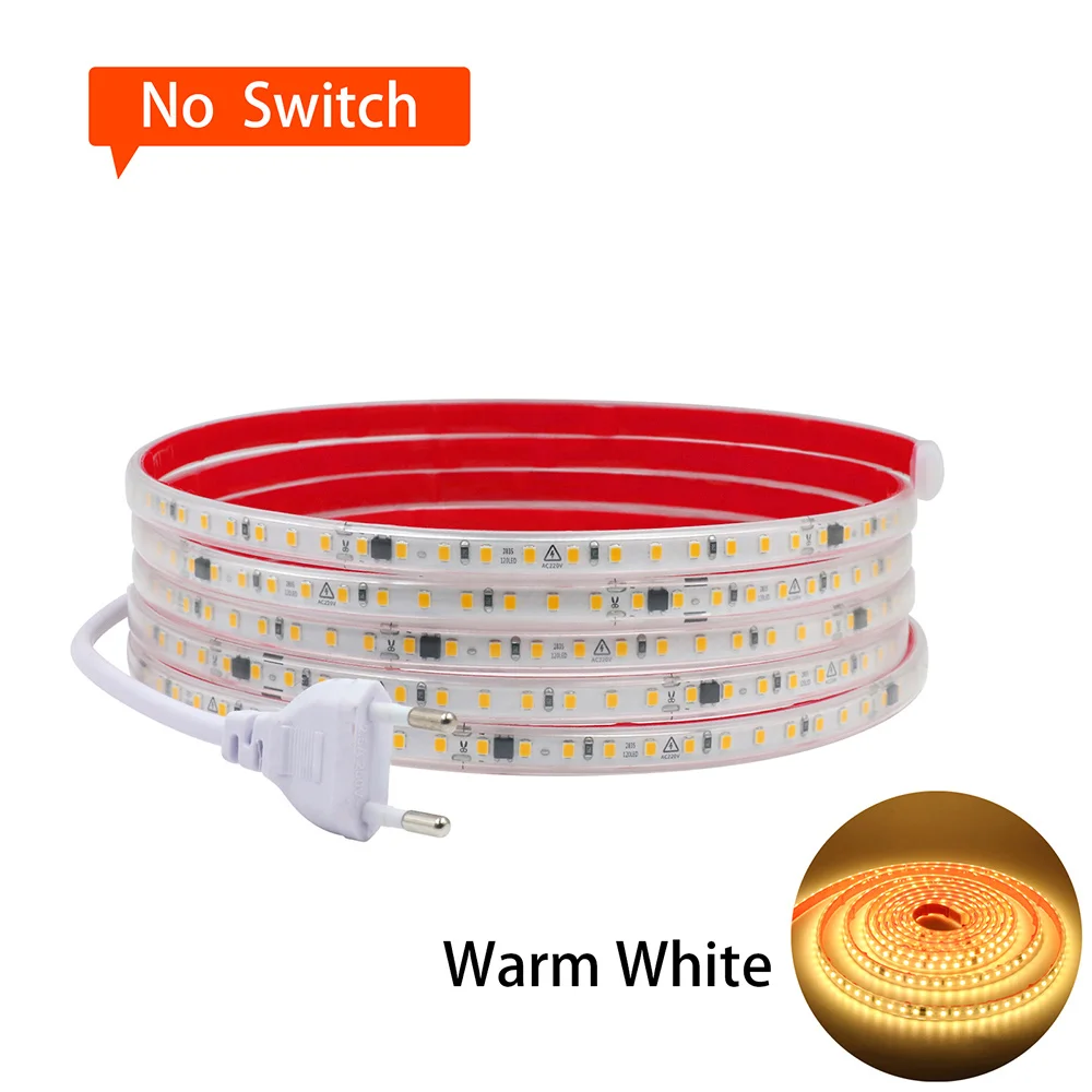thumbnail image 1 of Tira de luces LED 2835 de CA de 220 V, resistente al agua, IP65, 120 LED, flexible, con IC, para iluminación del hogar, color blanco, 0,5 m, 1 m, 2 m, 5 m, 10 m, 20 m, 50 m, 1 of 5