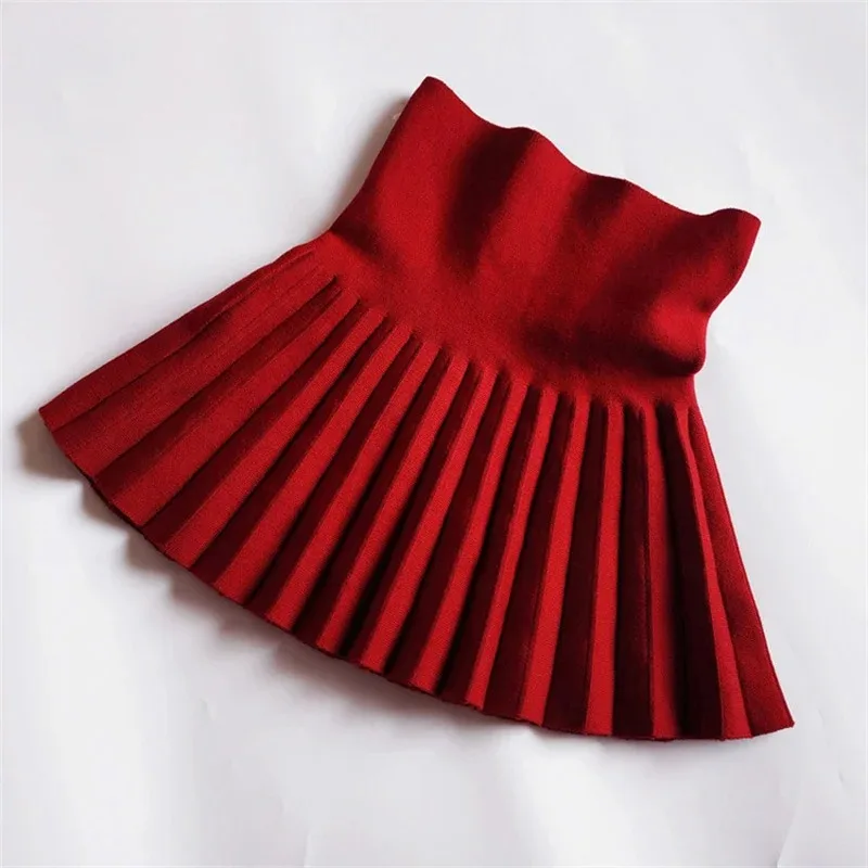 Children's Skirts Autumn/Winter Girls' Skirts Children's Knitted Pleated Short Skirts High Waist Pleated Skirts Solid Color - Image 6