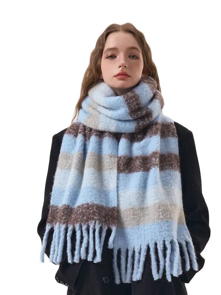 Simple Contrast Wool Scarf for Women Winter Pashmina Scarves Wraps Female Thick Soft Bufanda Big Tassels Shawl Long Stoles winter women embroidery pashmina cashmere scarf warm tassels blanket shawl vintage female foulard tippet wraps bufanda mejur