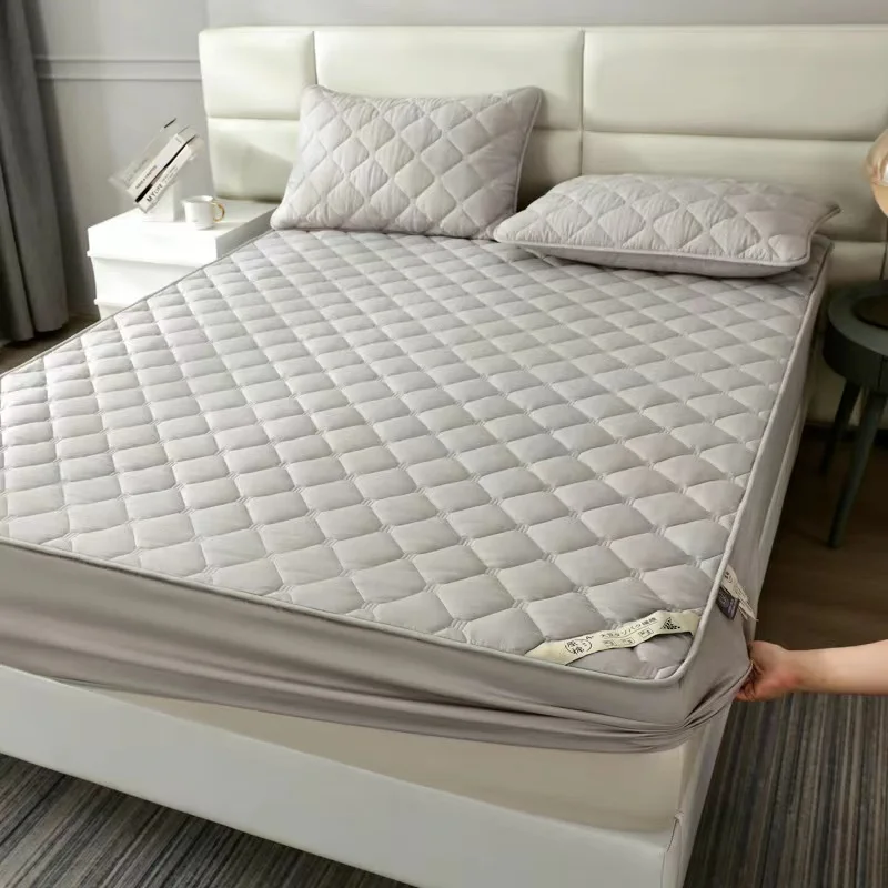 ThickenRawCottonQuiltedMattressCoverSolidColorTwinQueen