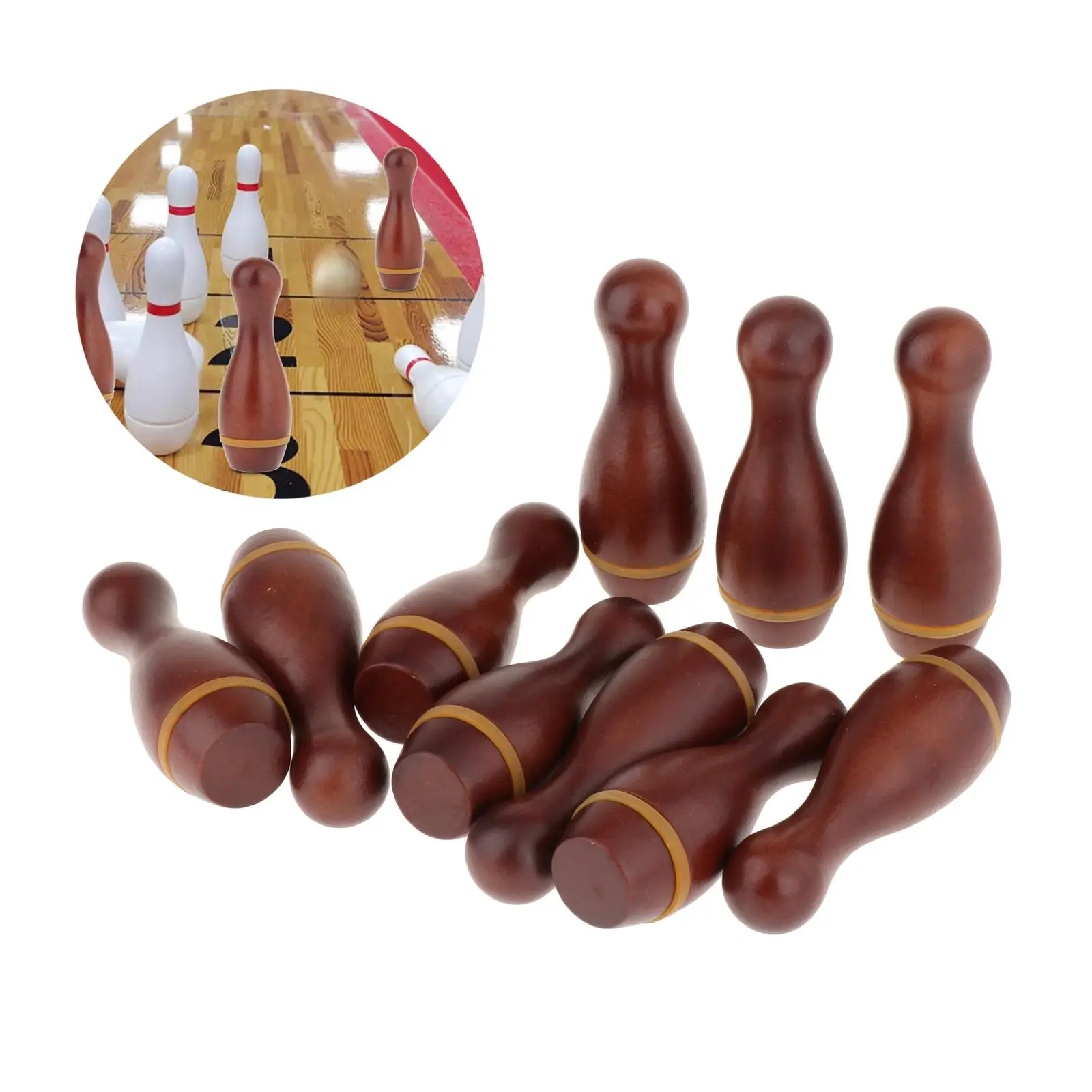 10 Pieces Shuffleboard Bowling Pins Birthday Gifts Solid Wood Bowling Game for 3 Year Old and up Kids Floor Sport Party Games