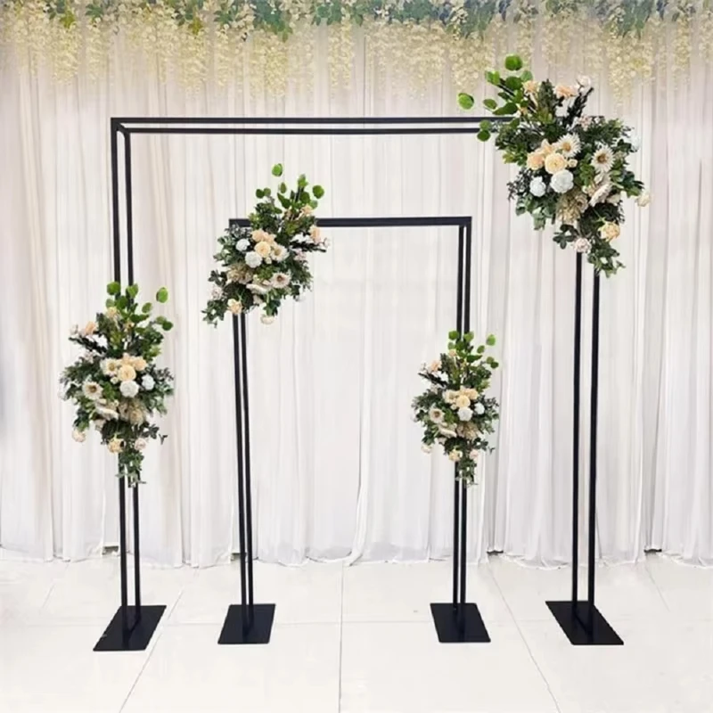 New square wedding arch flower stand double-layer background metal flower stand reception area layout geometric decoration